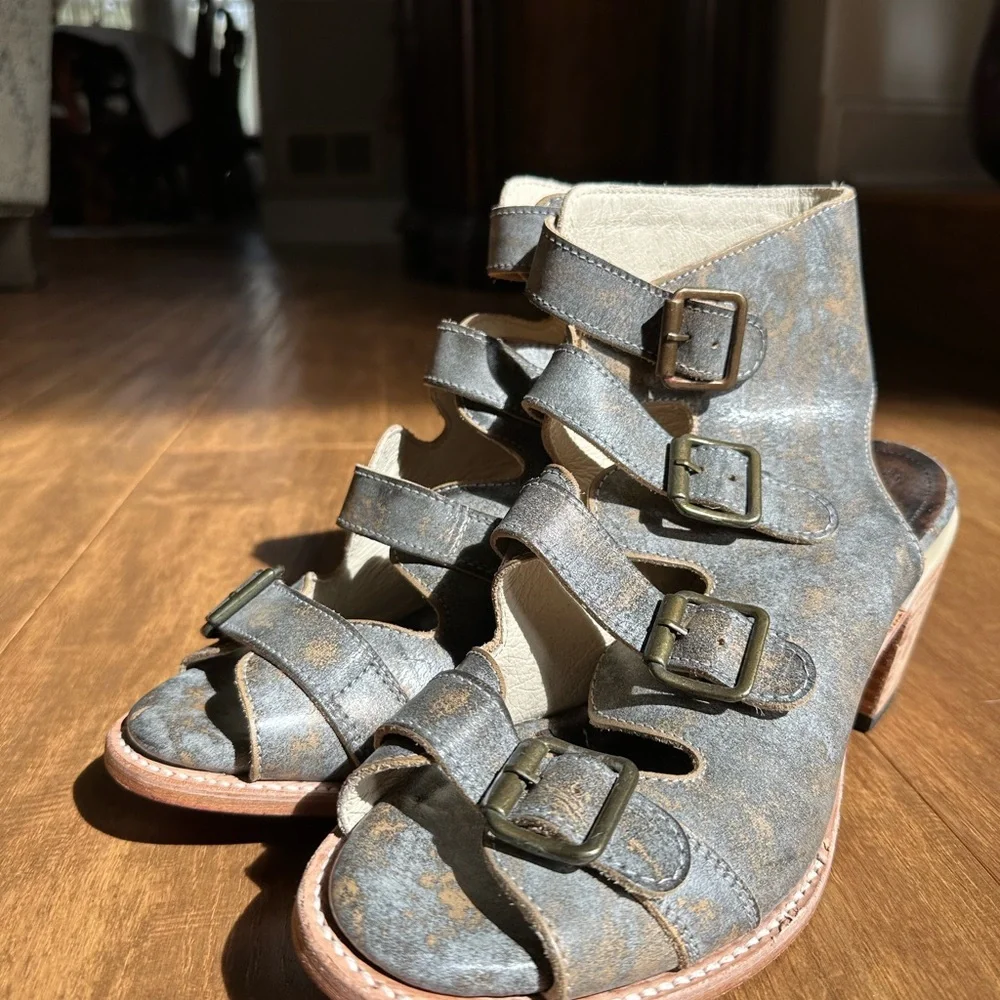 Freebird Distressed Brown Ankle Booties with Buckles - Picture 10 of 11